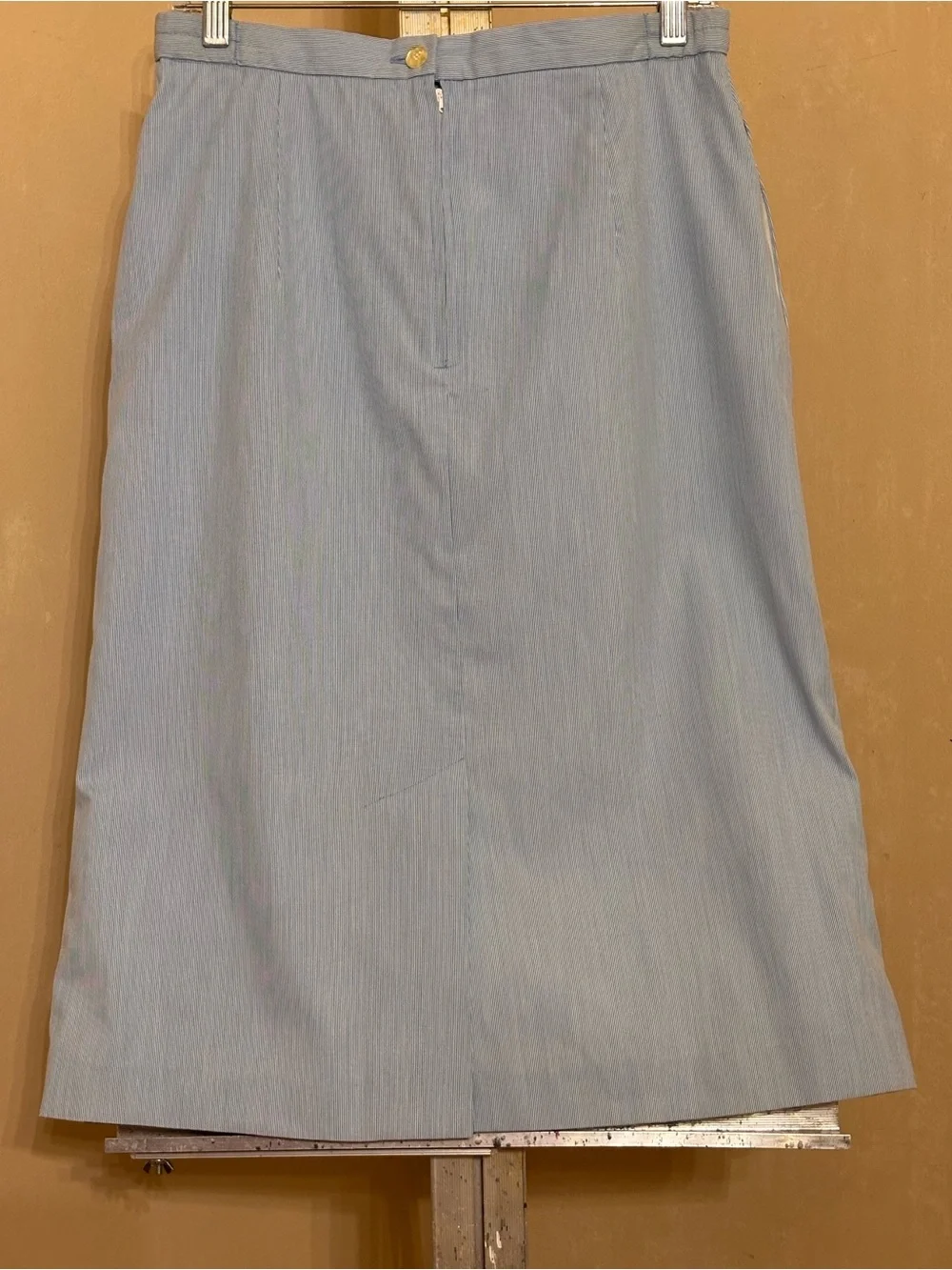 Vintage E. H. WOODS Light Blue Pinstripe Women's Pencil Skirt Sz 12 - Classic